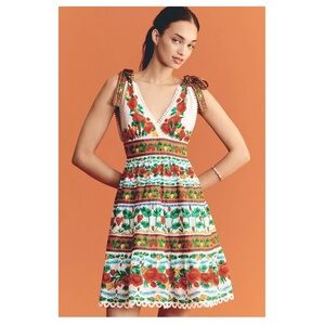 Farm Rio Garden V-Neck Tiered Mini Dress